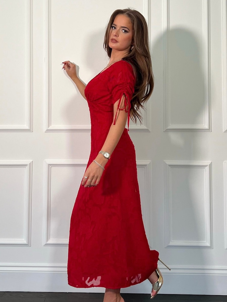 Girl In Mind Red Emily Tie Sleeve Midi Dress - Image 2 of 4