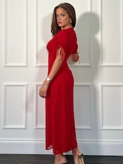 Girl In Mind Red Emily Tie Sleeve Midi Dress - Image 3 of 4