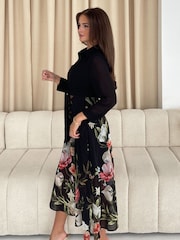 Черный в цветочек - Платье-рубашка с завязкой Girl In Mind Isabella - Image 4 of 4