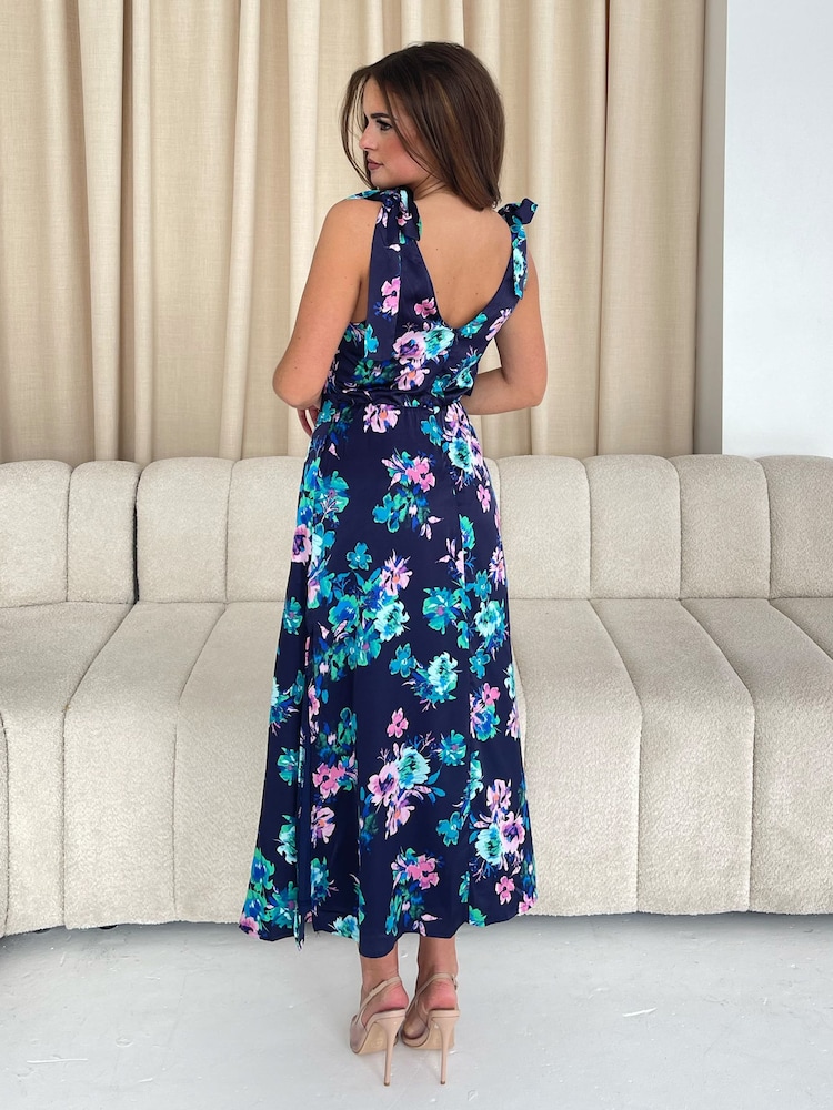 Girl In Mind Navy Floral Beverly  Ditsy Tie Shoulder Midi Dress - Image 4 of 4