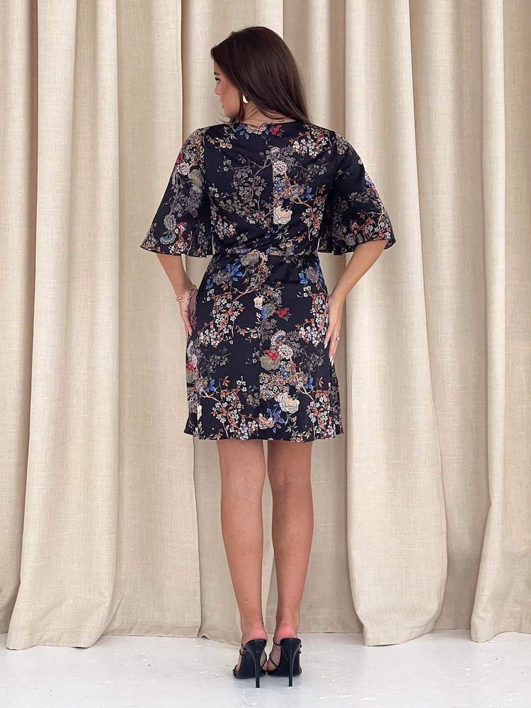 Girl In Mind Black Britney Floral Short Sleeve Mini Dress - Image 2 of 4
