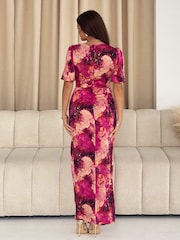 Girl In Mind Purple Genevieve Wrap Front Angel Sleeve Floral Maxi Dress - Image 4 of 5