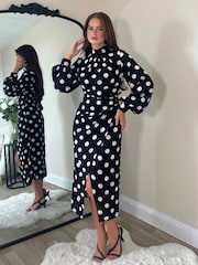 Girl In Mind Tessa Spotted Wrap Лонгслив средних размеров платья - Image 1 of 4