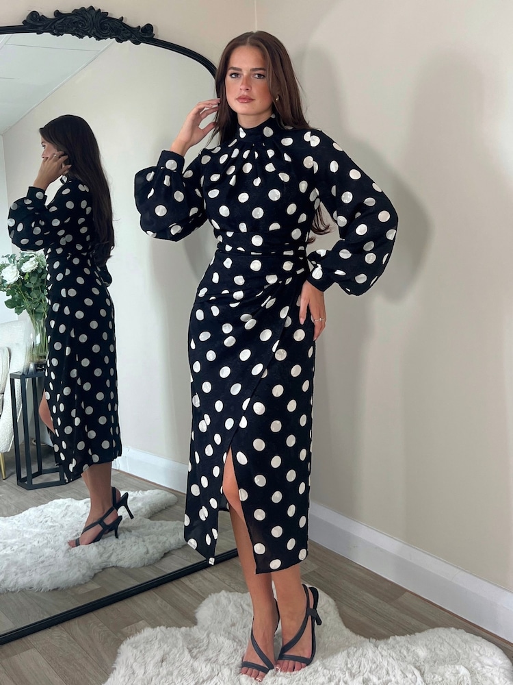 Girl In Mind Tessa Spotted Wrap Лонгслив средних размеров платья - Image 1 of 4