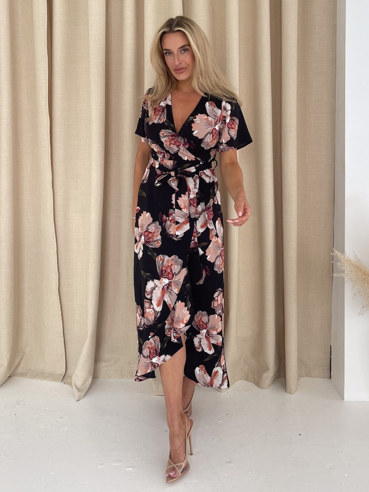 Girl In Mind Black Large Floral Farren Wrap Maxi Dress - Image 2 of 5