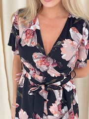 Girl In Mind Black Large Floral Farren Wrap Maxi Dress - Image 5 of 5