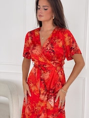 Girl In Mind Orange/Red Farren Wrap Maxi Dress - Image 4 of 4