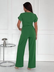 Girl In Mind Green Bridget Twist Front Split Arm Jumpsuit - Image 3 of 4