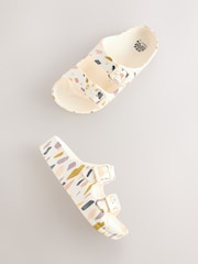 White Terrazzo Printed Double Buckle Sandals - Image 9 of 9