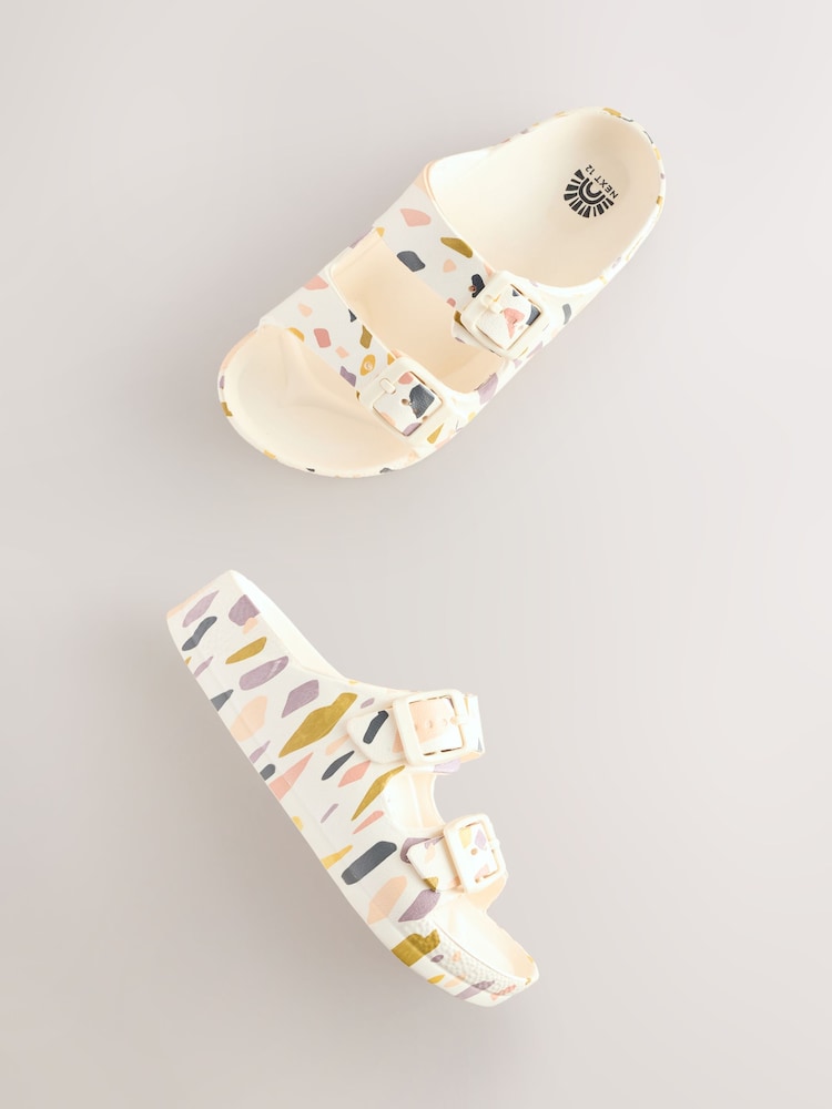 White Terrazzo Printed Double Buckle Sandals - Image 9 of 9
