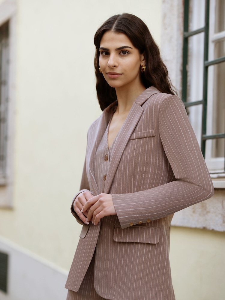 Yumi Brown Pinstripe Blazer - Image 1 of 5