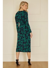 Yumi Green Floral Fitted Mesh Midi Dress With Long Sleeves - Image 3 of 5