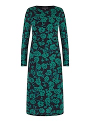 Yumi Green Floral Fitted Mesh Midi Dress With Long Sleeves - Image 5 of 5