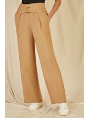 Yumi Brown Wide Leg Trousers With Front Buckle Detail - Image 2 of 4