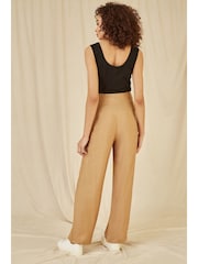 Yumi Brown Wide Leg Trousers With Front Buckle Detail - Image 3 of 4