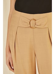 Yumi Brown Wide Leg Trousers With Front Buckle Detail - Image 4 of 4