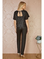 Yumi Black Sequin Top With Sheer Sleeves And Cut Out Back - Image 3 of 5