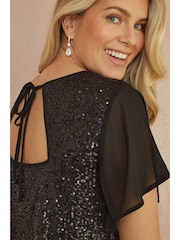 Yumi Black Sequin Top With Sheer Sleeves And Cut Out Back - Image 4 of 5