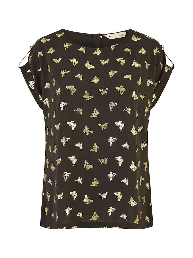 Yumi Black Foil Butterfly Print Top - Image 3 of 3