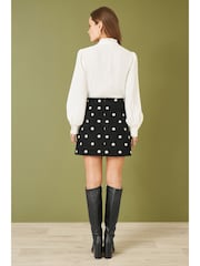 Yumi Black Mini Corduroy Embroidered Daisy Skirt - Image 2 of 4