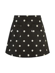 Yumi Black Mini Corduroy Embroidered Daisy Skirt - Image 4 of 4