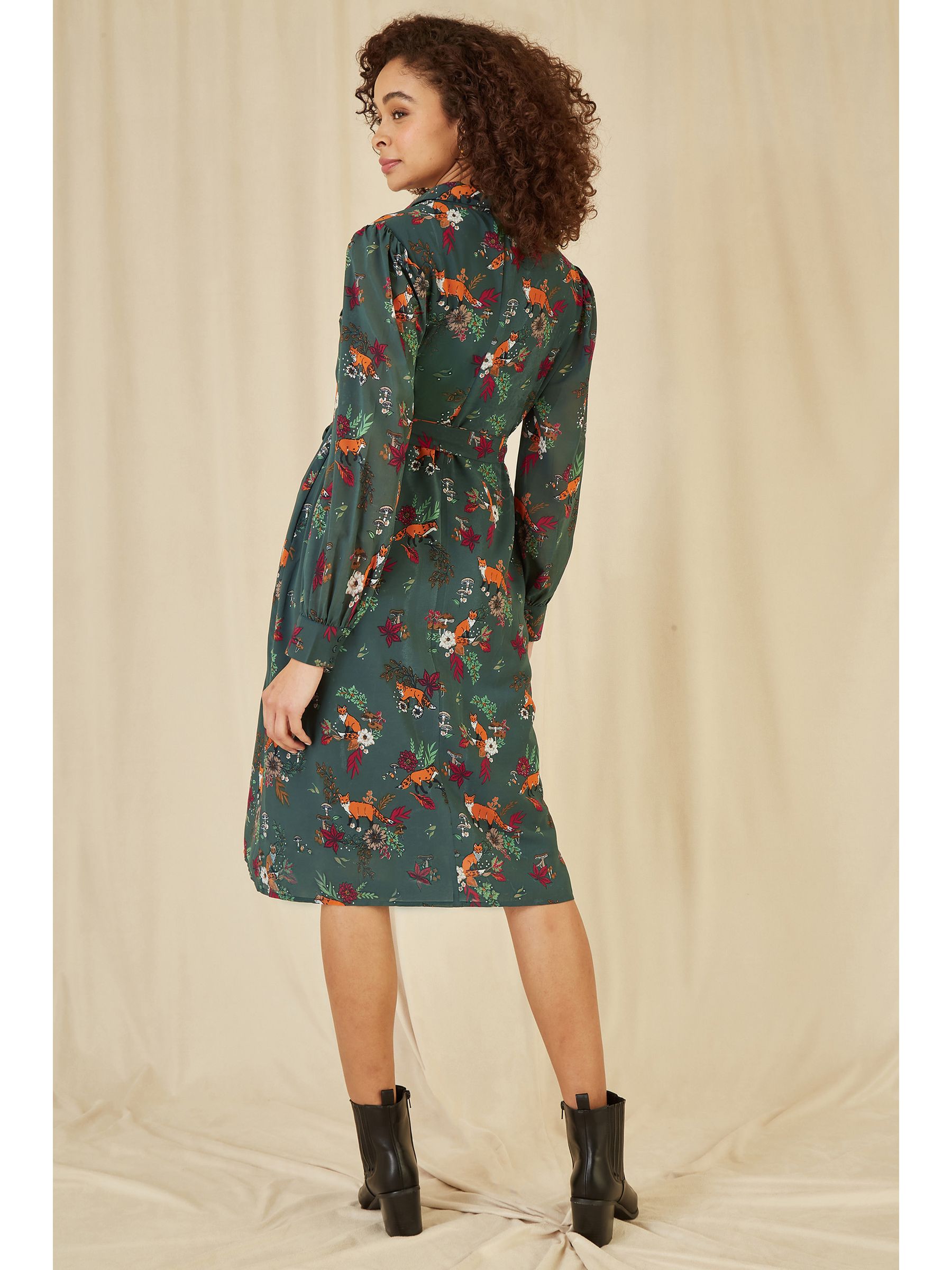 Buy Yumi Green Fox Print Shirt Midi Dress from Next USA