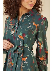 Yumi Green Fox Print Shirt Midi Dress - Image 4 of 4