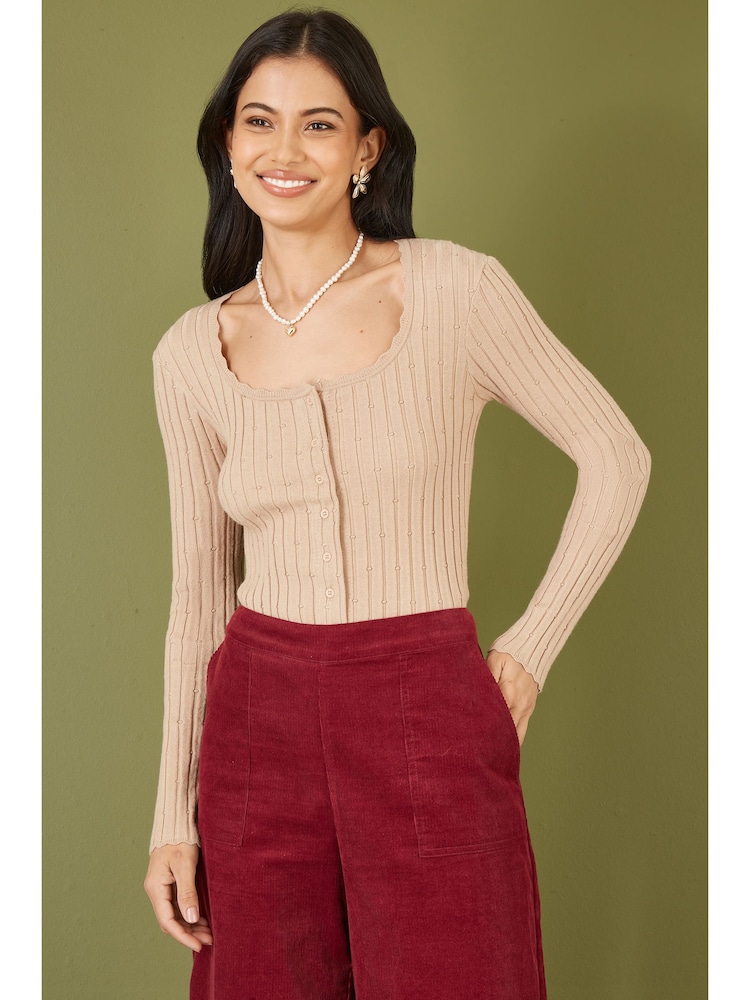 Yumi Prilagojena rebra Button Up pletena jopa - Slika 1 iz 5