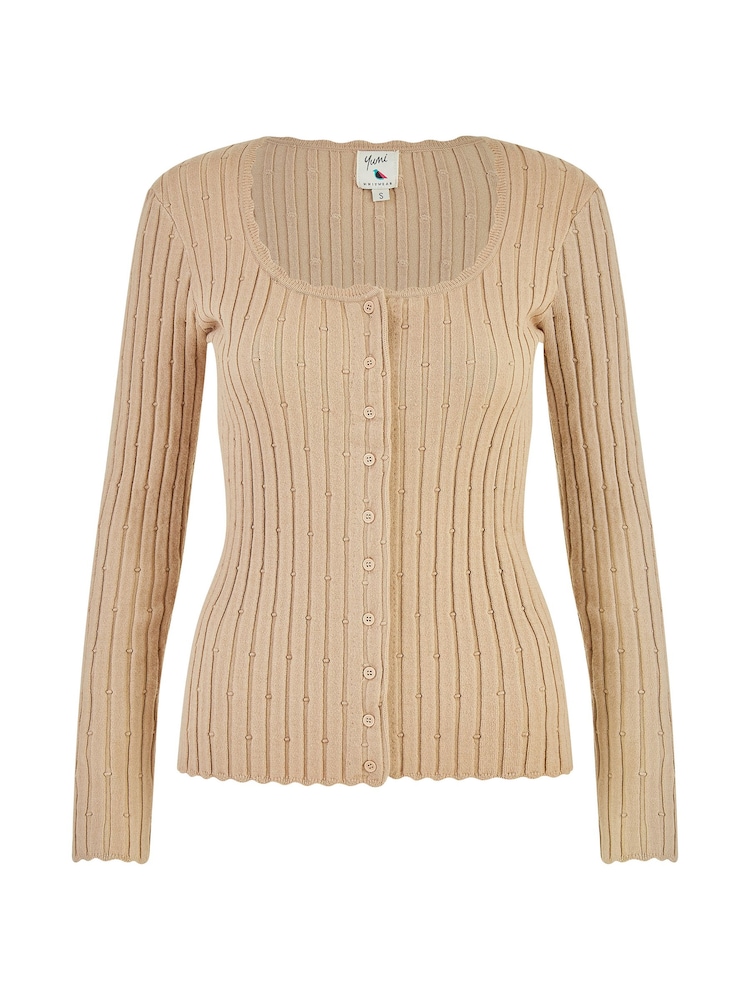 Yumi Prilagojena rebra Button Up pletena jopa - Slika 5 iz 5