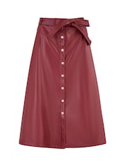 Yumi Red Faux Leather A Line Midi Skirt With Button Up Details - Image 5 of 5