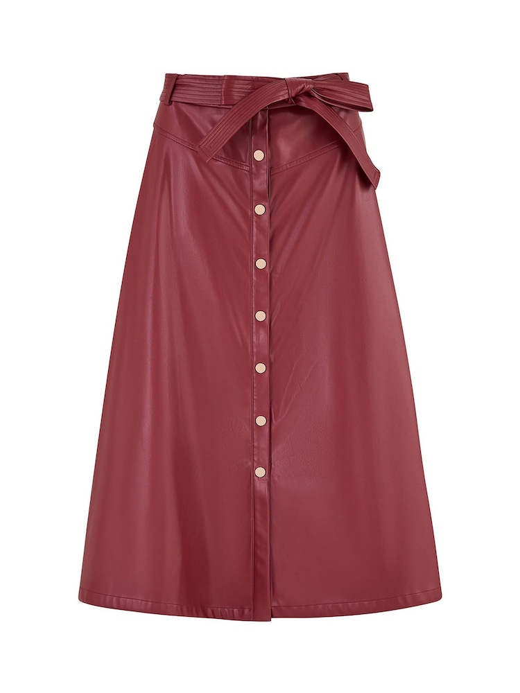 Yumi Red Faux Leather A Line Midi Skirt With Button Up Details - Image 5 of 5