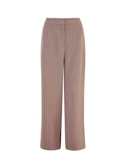 Yumi Brown Pinstripe Cotton And Ramie Wide Leg Trousers - Image 5 of 5