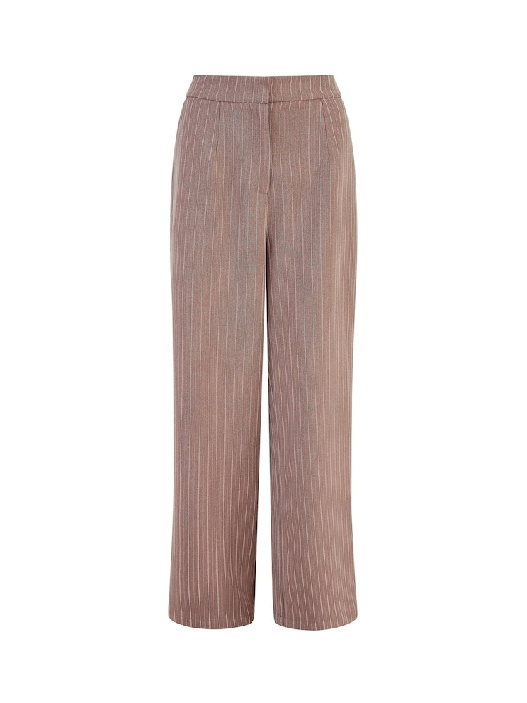 Yumi Brown Pinstripe Cotton And Ramie Wide Leg Trousers - Image 5 of 5