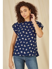 Yumi Blue Foil Butterfly Print Top - Image 1 of 5