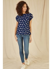 Yumi Blue Foil Butterfly Print Top - Image 2 of 5
