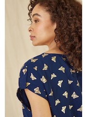 Yumi Blue Foil Butterfly Print Top - Image 4 of 5