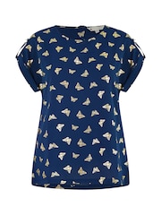 Yumi Blue Foil Butterfly Print Top - Image 5 of 5
