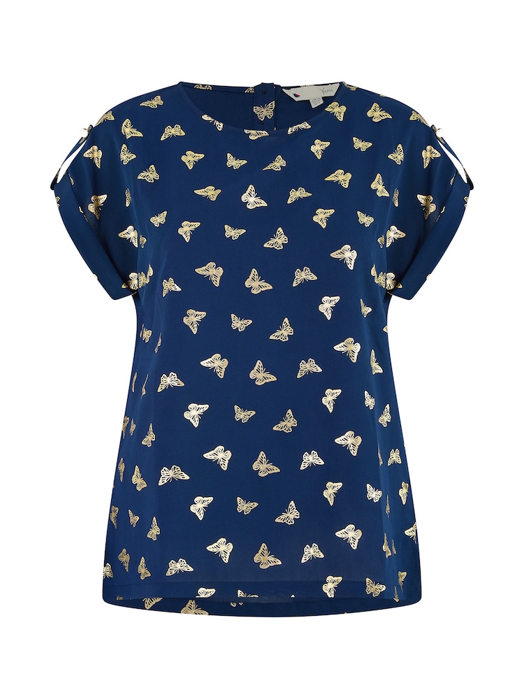 Yumi Blue Foil Butterfly Print Top - Image 5 of 5