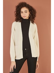 Yumi Cream Metallic Slouchy Cardigan With Pockets - Image 1 of 4