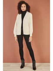 Yumi Cream Metallic Slouchy Cardigan With Pockets - Image 2 of 4