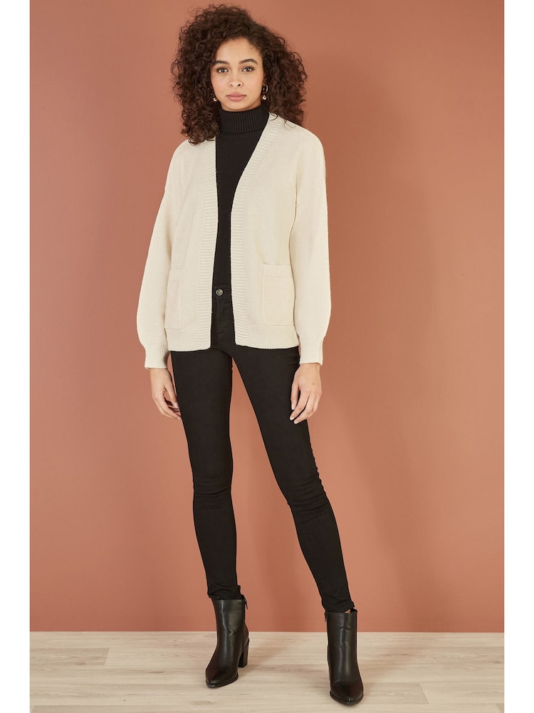 Yumi Cream Metallic Slouchy Cardigan With Pockets - Image 2 of 4