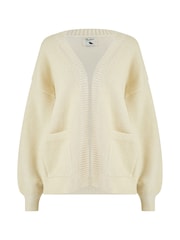 Yumi Cream Metallic Slouchy Cardigan With Pockets - Image 4 of 4