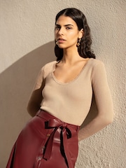Yumi Gold Metallic Knitted Ribbed Top - Image 1 of 5