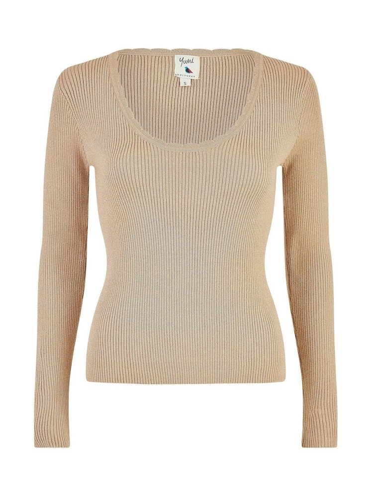 Yumi Gold Metallic Knitted Ribbed Top - Image 5 of 5