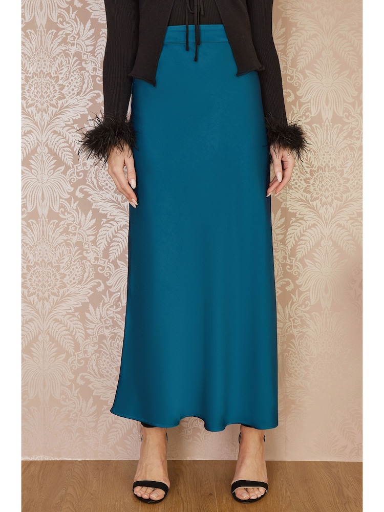Blue - Yumi Satin Midi Skirt - Image 2 of 4 Blue - Yumi Satin Midi Skirt - Image 2 of 4