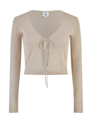 Yumi Gold Metallic Knitted Ribbed Tie Front Bolero - Image 4 of 4