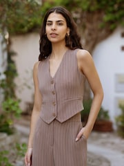 Yumi Pinstripe Cotton And Ramie Waist Coat Vest - Image 1 of 5