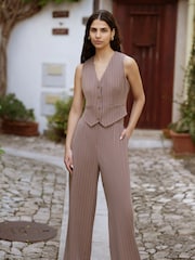 Yumi Pinstripe Cotton And Ramie Waist Coat Vest - Image 4 of 5