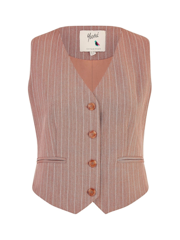 Yumi Pinstripe Cotton And Ramie Waist Coat Vest - Image 5 of 5
