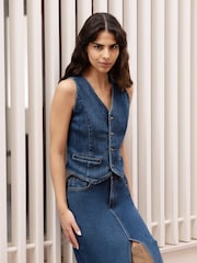 Yumi Blue Denim Stretch Waistcoat - Image 2 of 5